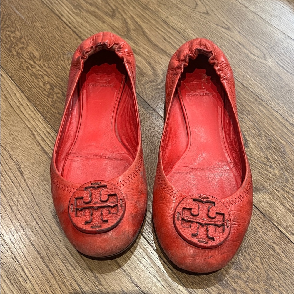 Tory Burch Cherry Red Leather Flats